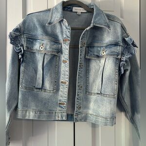 Something Navy eyelet sleeve denim jacket, excellent condition, size xs.